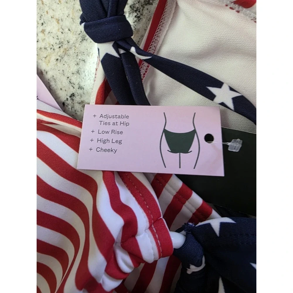 Wild Fable 2 Piece Bikini American Flag Red White Blue Stripes Size SM (295)